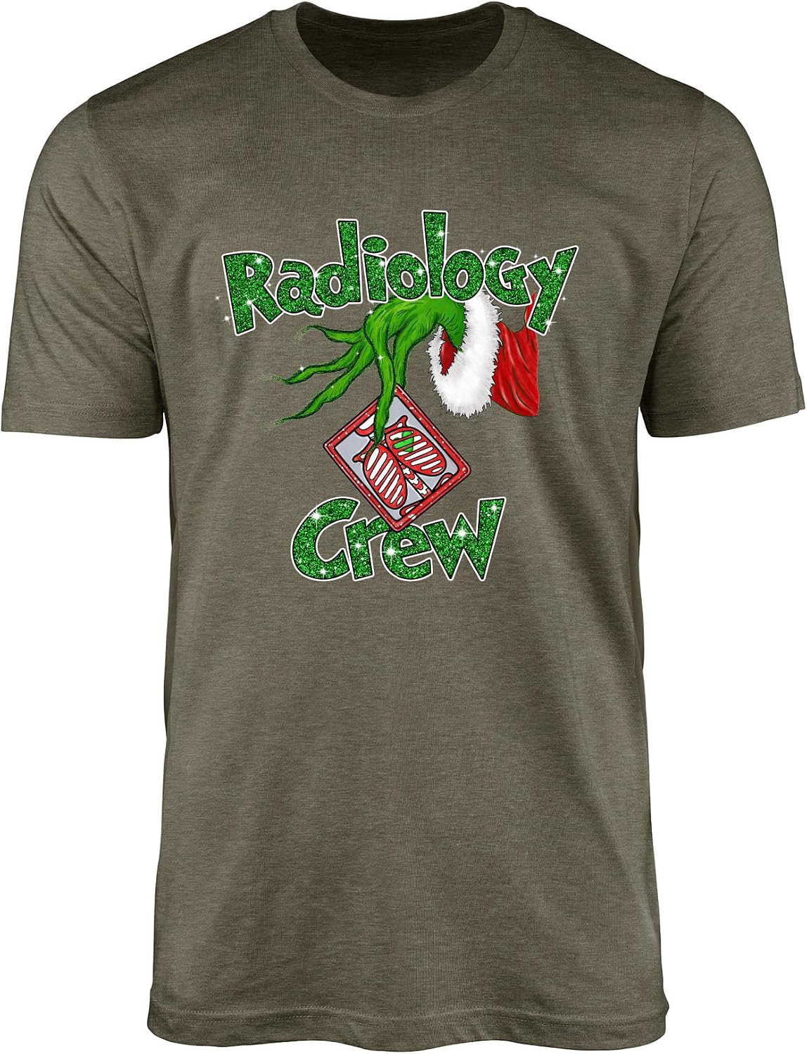 Radiology Crew T-Shirt - Festive Hospital Radiology Tech Xray Scrub Tee - Heather Olive