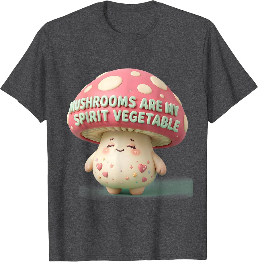 Men's Mushrooms Are My Spirit Vegetable Fungi Design T-Shirt - Dark Heather Grey