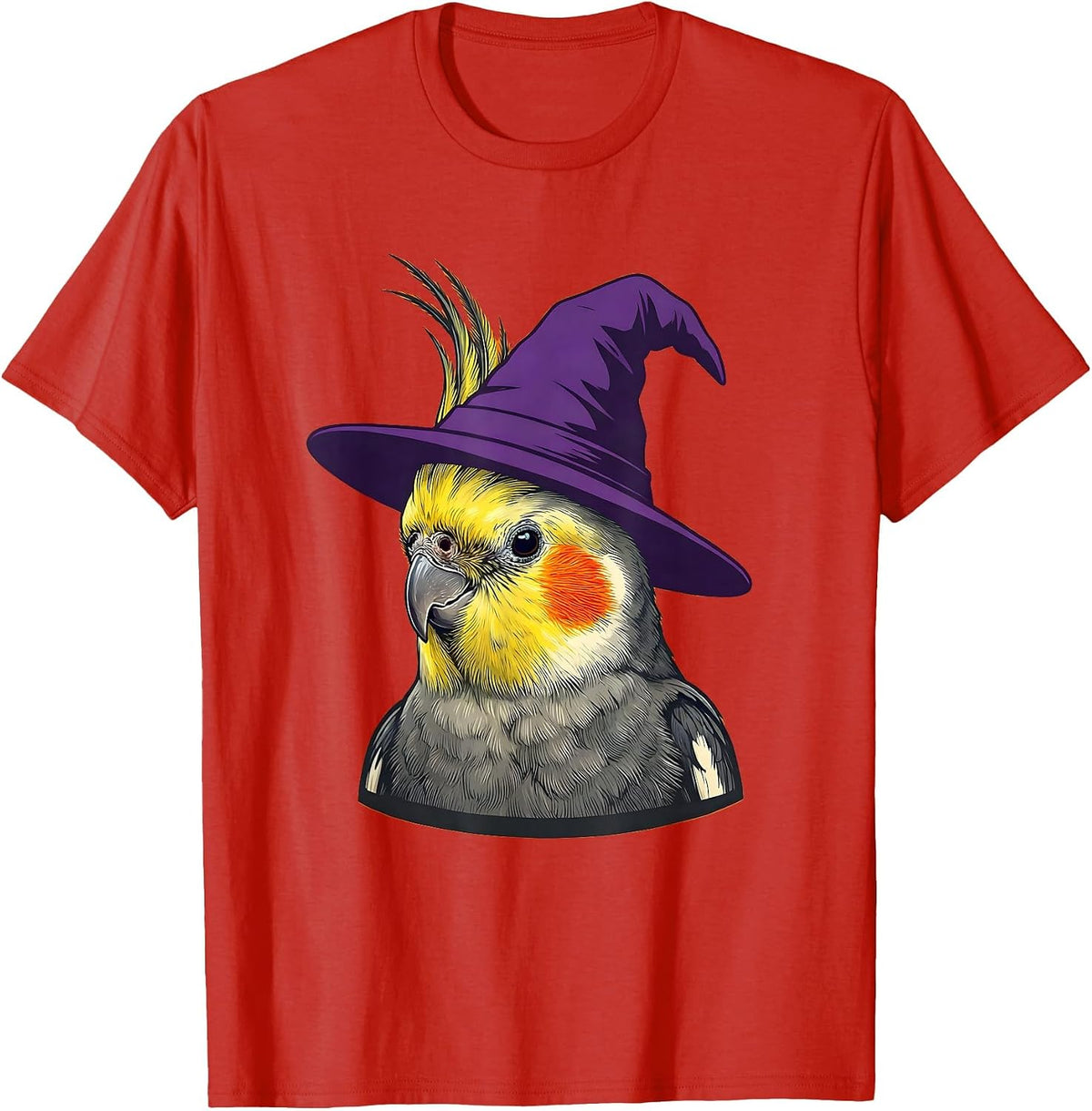Men's Cockatiel Witch Hat Halloween Pet Bird Costume Humor T-Shirt - Red