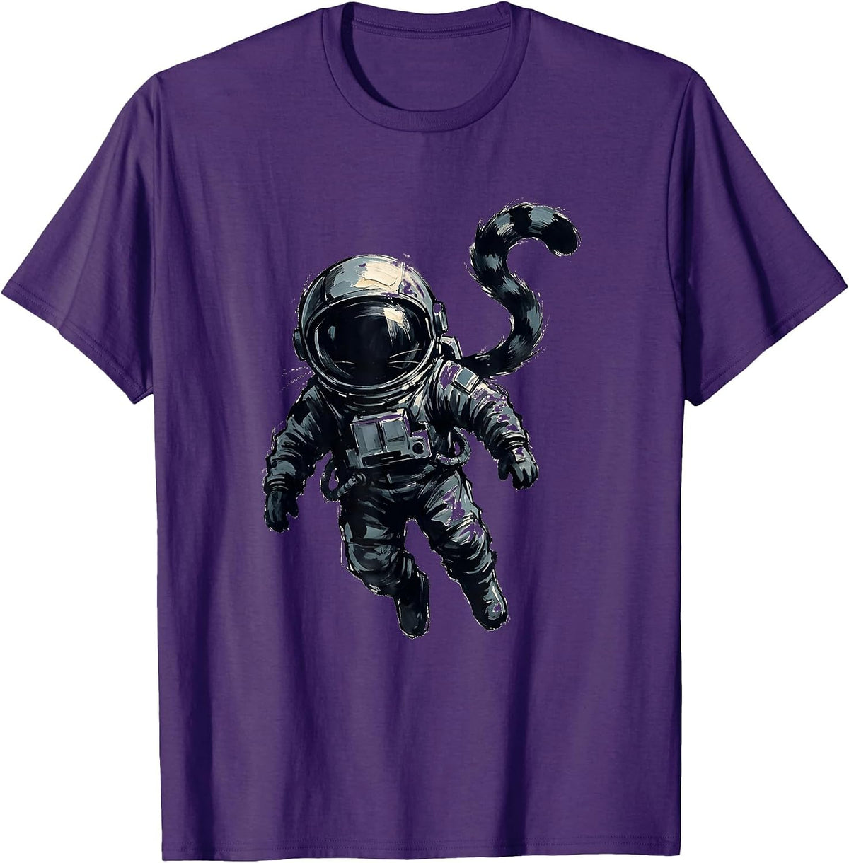 Men's Cat Astronaut Floating in Deep Space Graphic T-Shirt - Purple