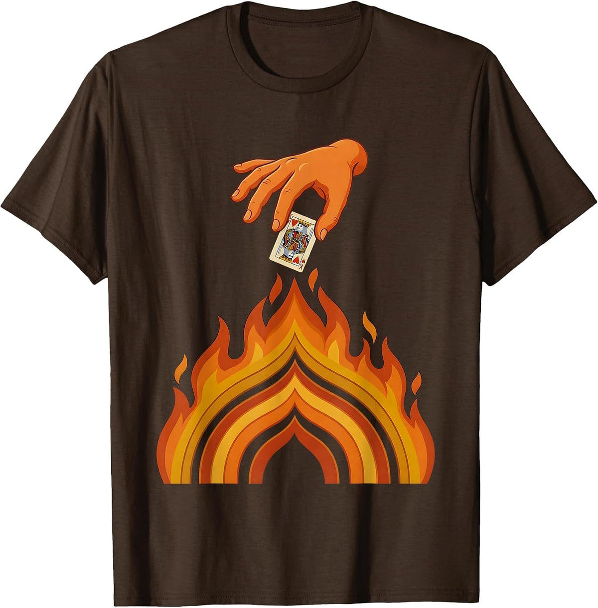 Discard Into Flames Playing Card Graphic T-Shirt - Brown