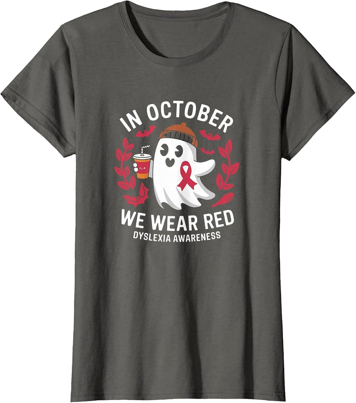 in October We Wear Red Dyslexia Awareness T-Shirt - Asphalt Grey