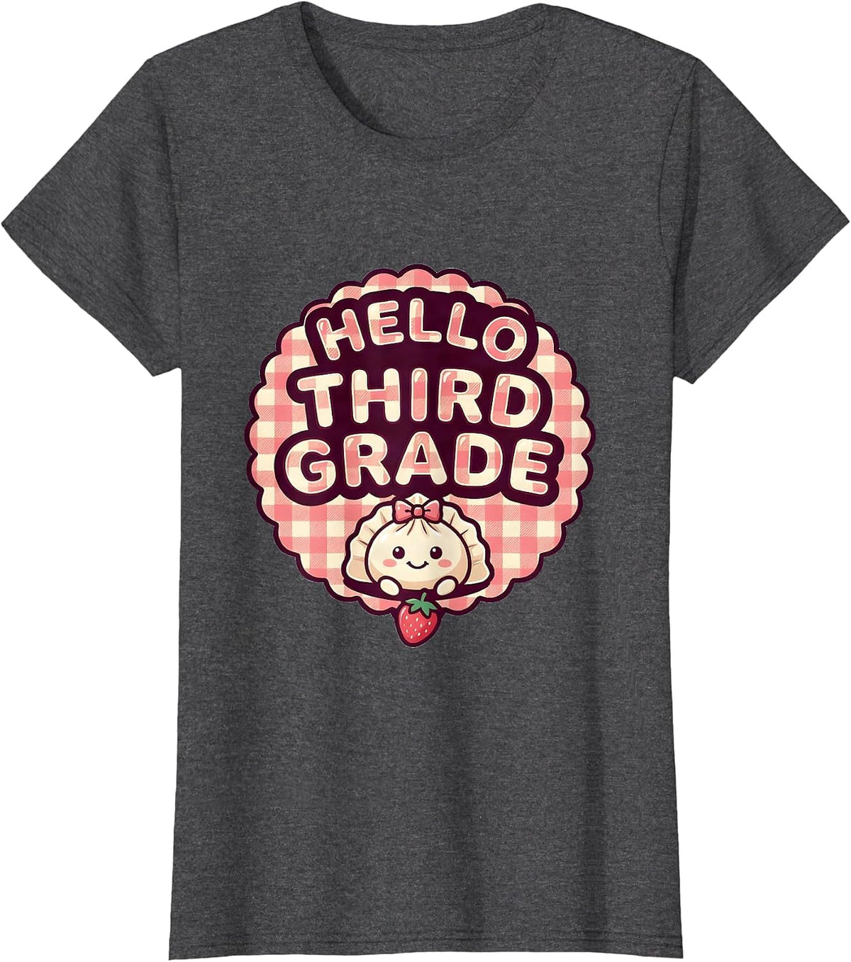 Women's Hello, Third Grade Cute Dumpling Girl Back to School Teacher T-Shirt - Dark Heather Grey