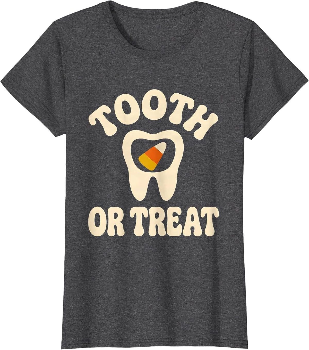 Women's Tooth Or Treat Retro 70s Halloween Dentist Costume Humor T-Shirt - Dark Heather Grey