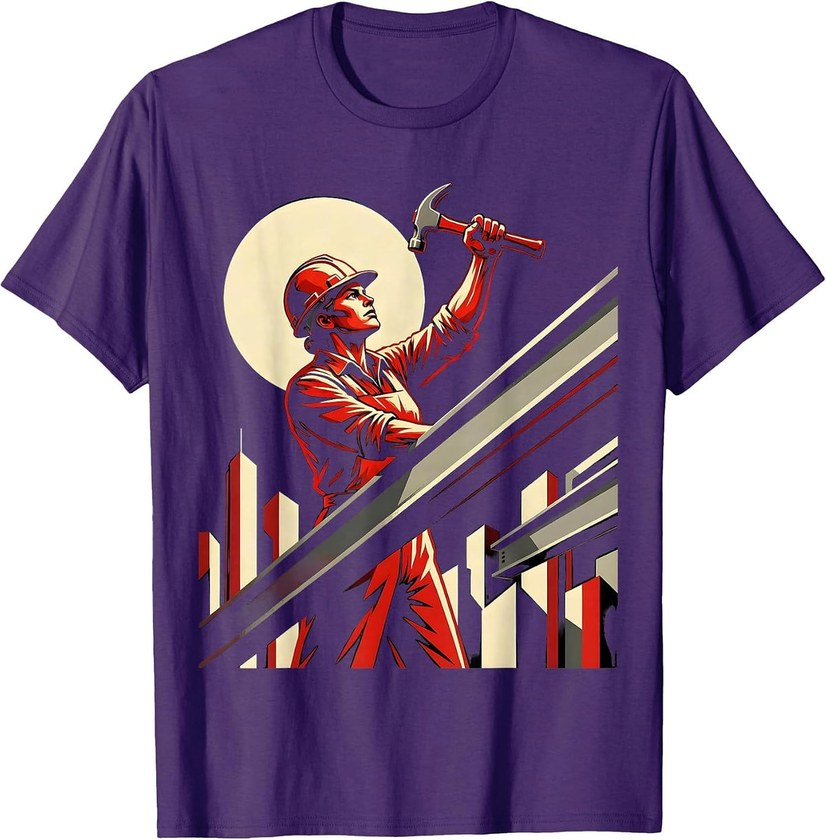 Labor Day Ironworker Steel Beam Skyline Graphic T-Shirt - Purple