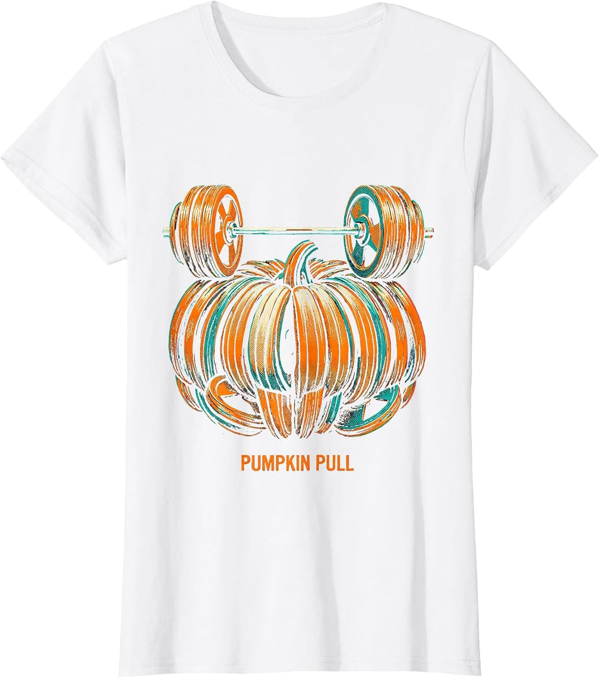 Women's Pumpkin Pull Risograph Halloween Gym Workout Lifting Pun T-Shirt - White