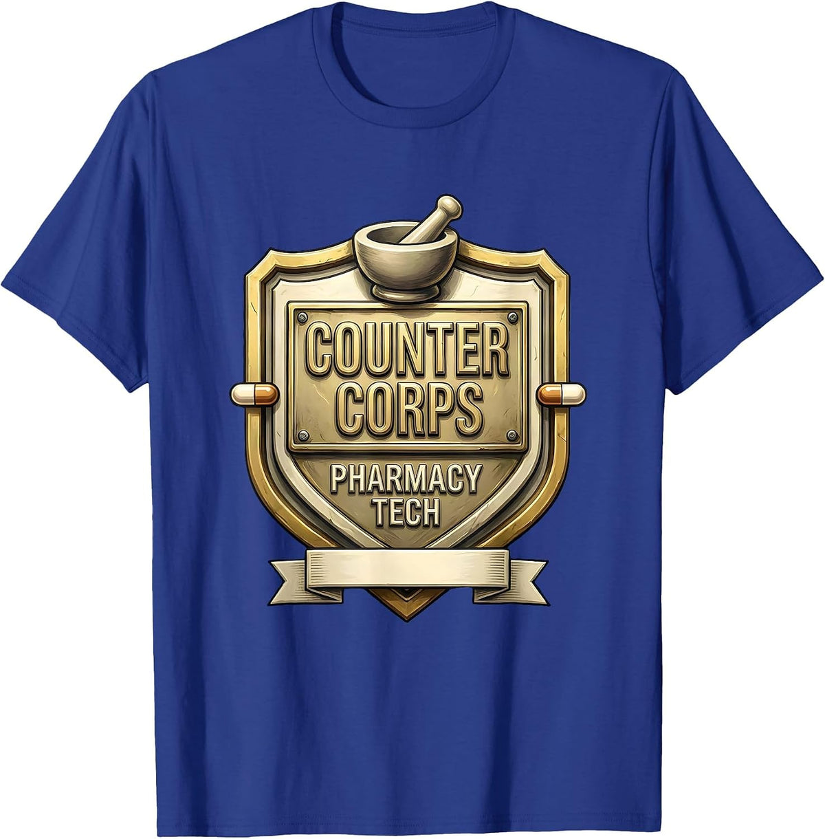 Counter Corps Pharmacy Tech Funny Pharmacy Technician Crew T-Shirt - Royal Blue