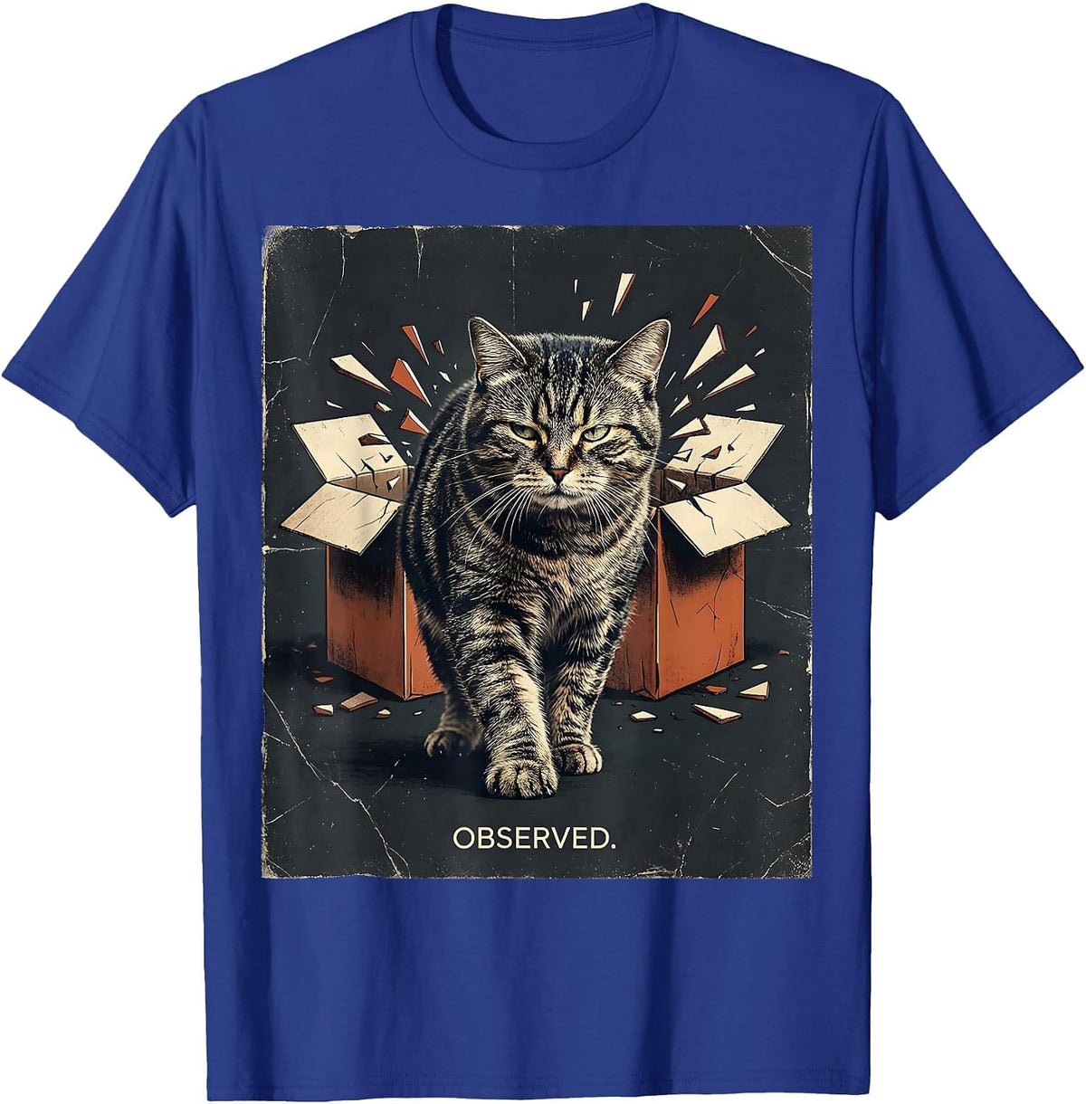 Unimpressed Cat Distressed Quantum Physics Humor T-Shirt - Royal Blue