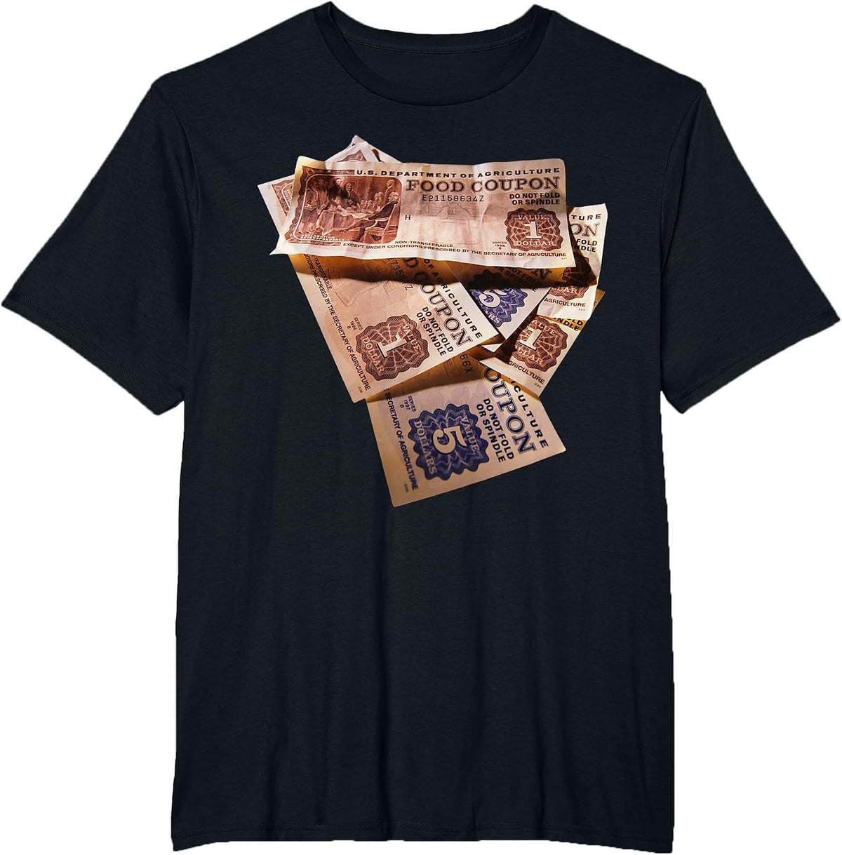 Food Stamp Funny Gangster Food Stamps Retro 80's 90's Squad T-Shirt - Black