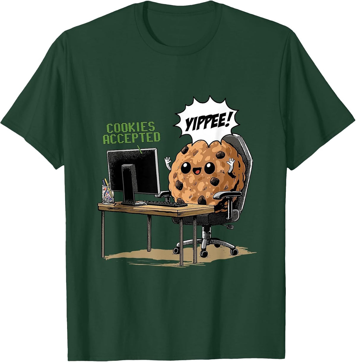 Cookies Accepted Nerd Shirt Funny Computer Internet Coder T-Shirt, Men, Dark Green, Large - As Pictured