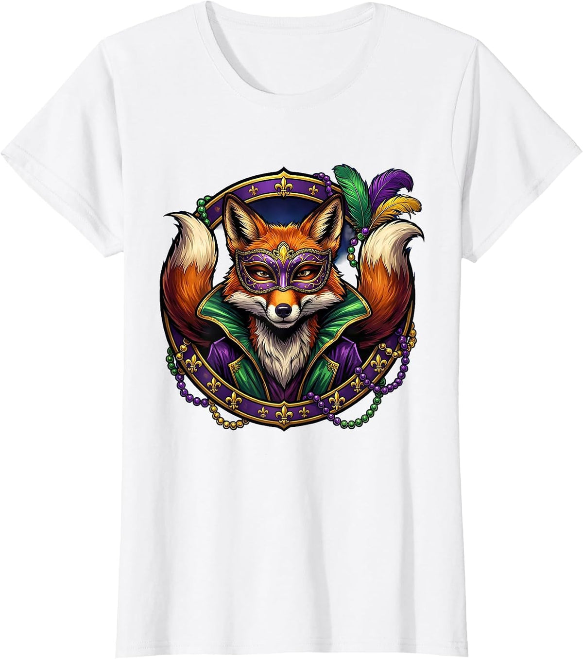 Mardi Gras Masquerade Fox Carnival Design T-Shirt - White