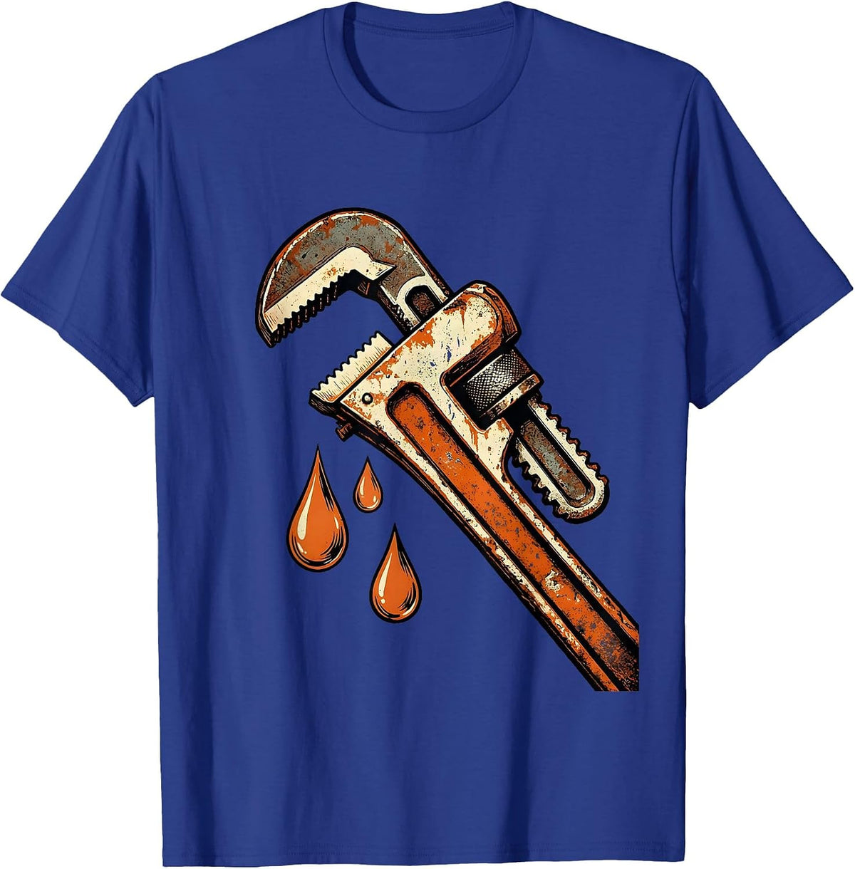 Men's Plumber Wrench Water Drops Graphic Tee T-Shirt - Royal Blue