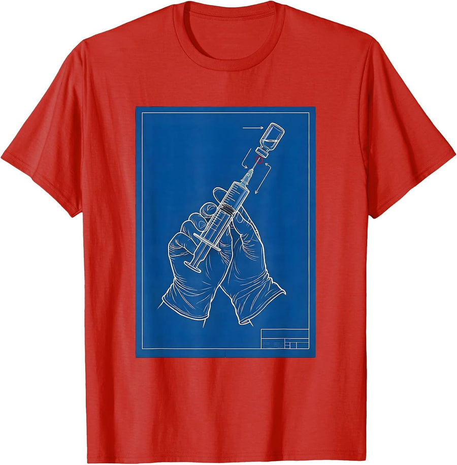 Men's Medical Assistant Syringe and Vial Illustration T-Shirt - Red