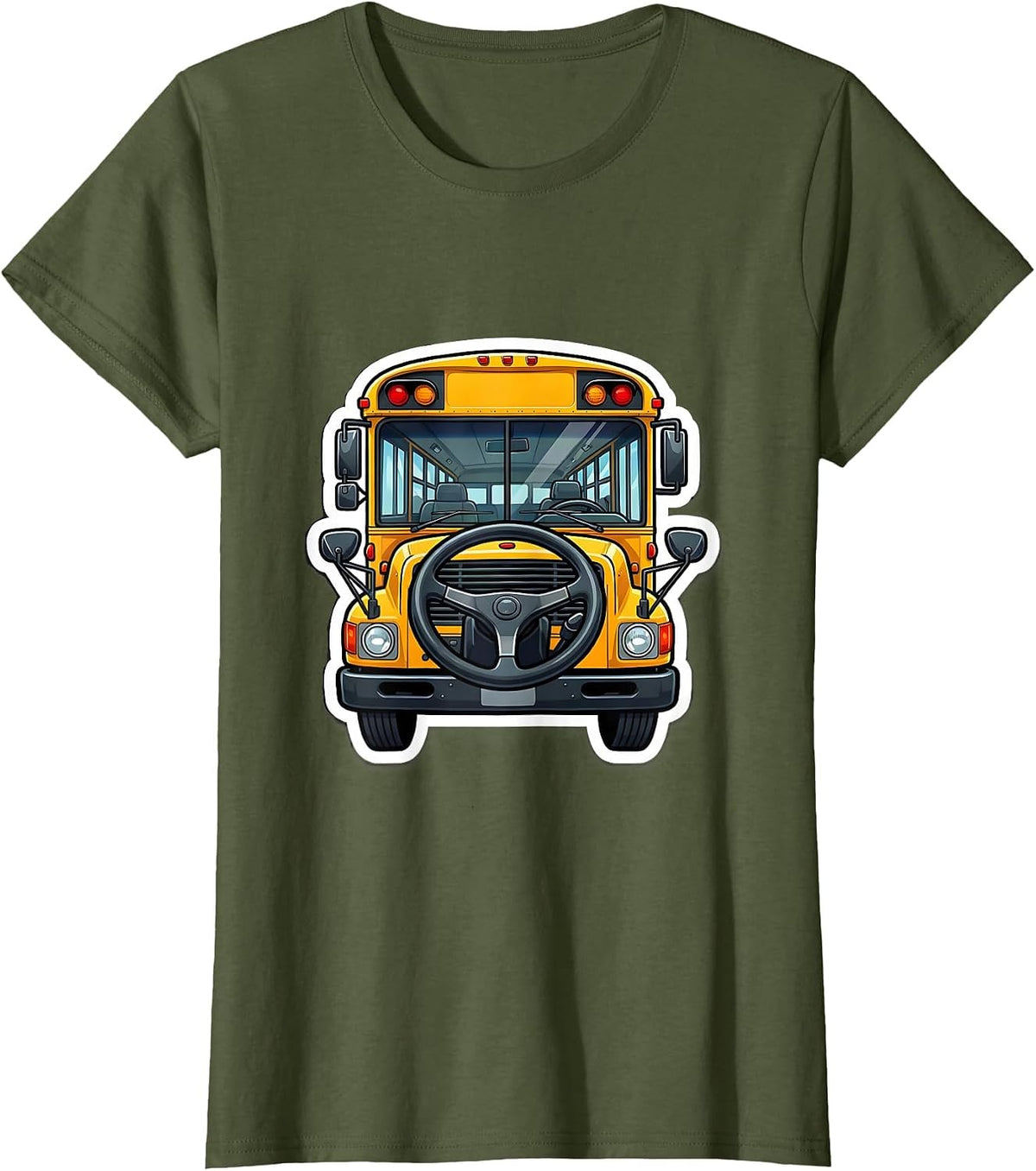 Women's School Bus Dashboard Sticker Funny Driver Humor T-Shirt - Olive Green