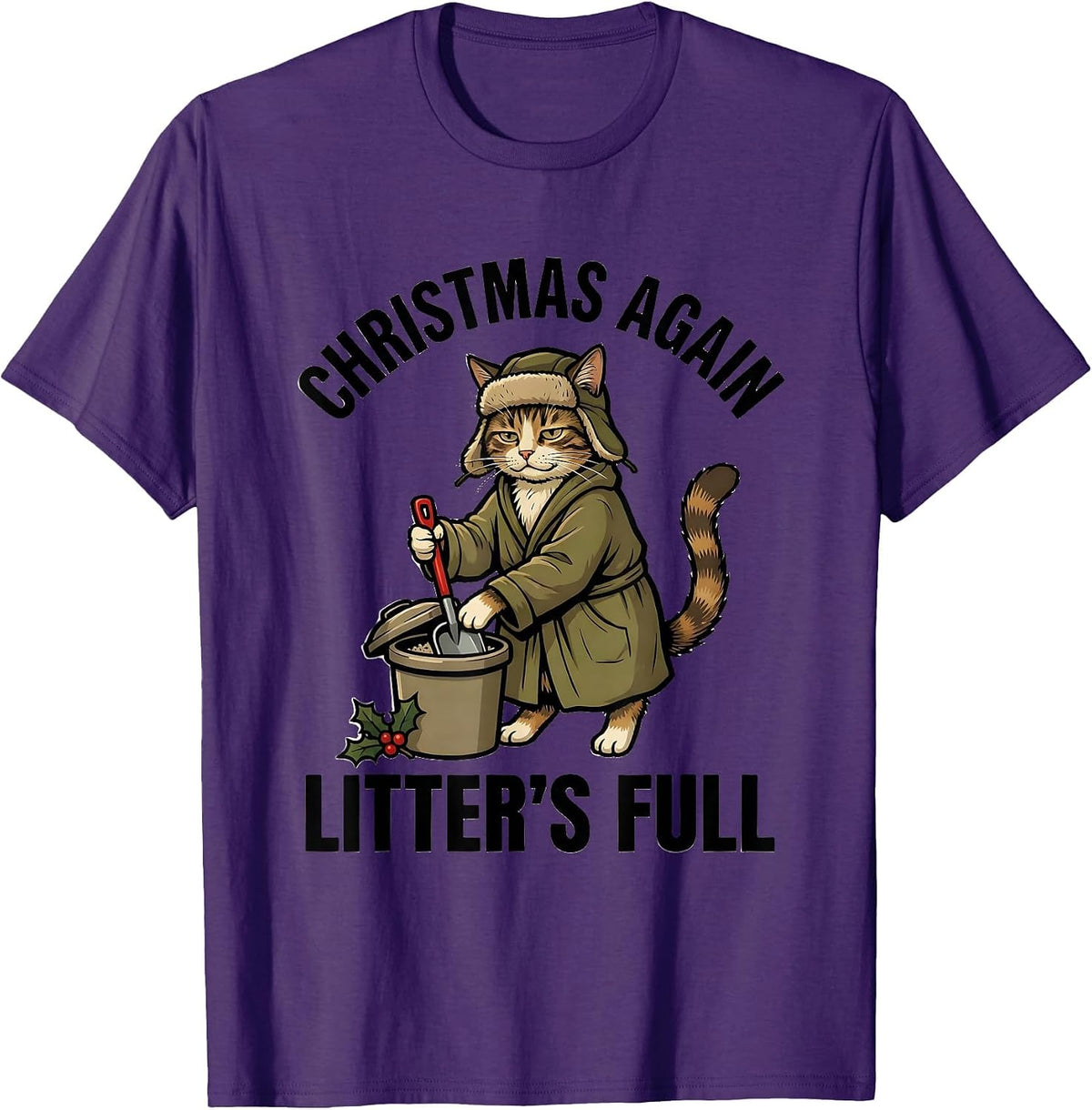 Christmas Again Litter's Full Funny Cat Lover Ugly Christmas T-Shirt - Purple