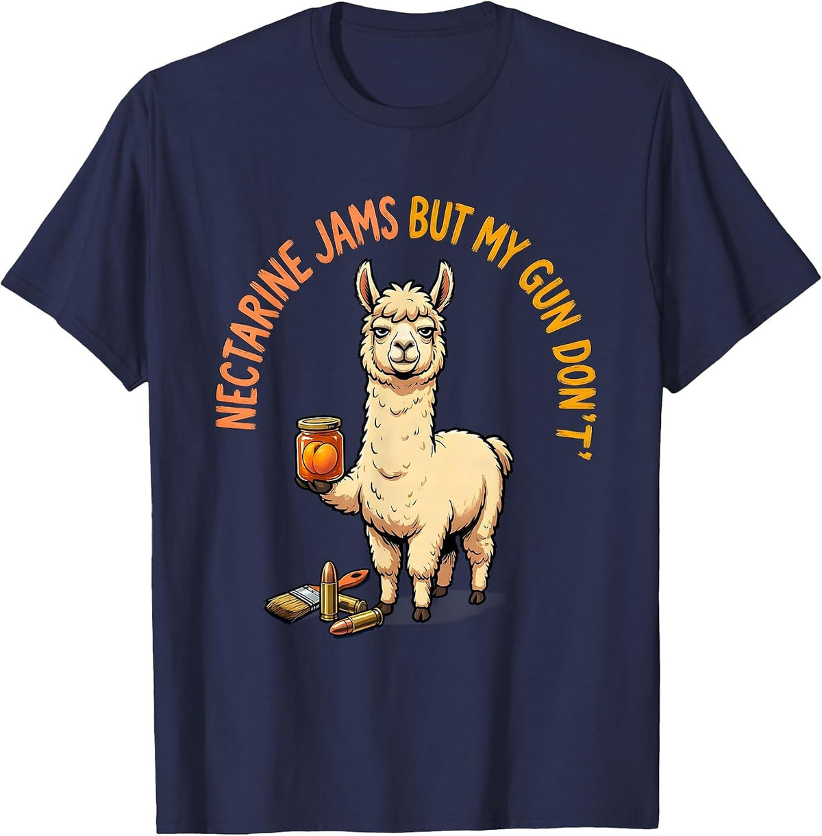 Men's Nectarine Jams But My Gun Don't Funny Llama Gun Lover T-Shirt - Navy Blue