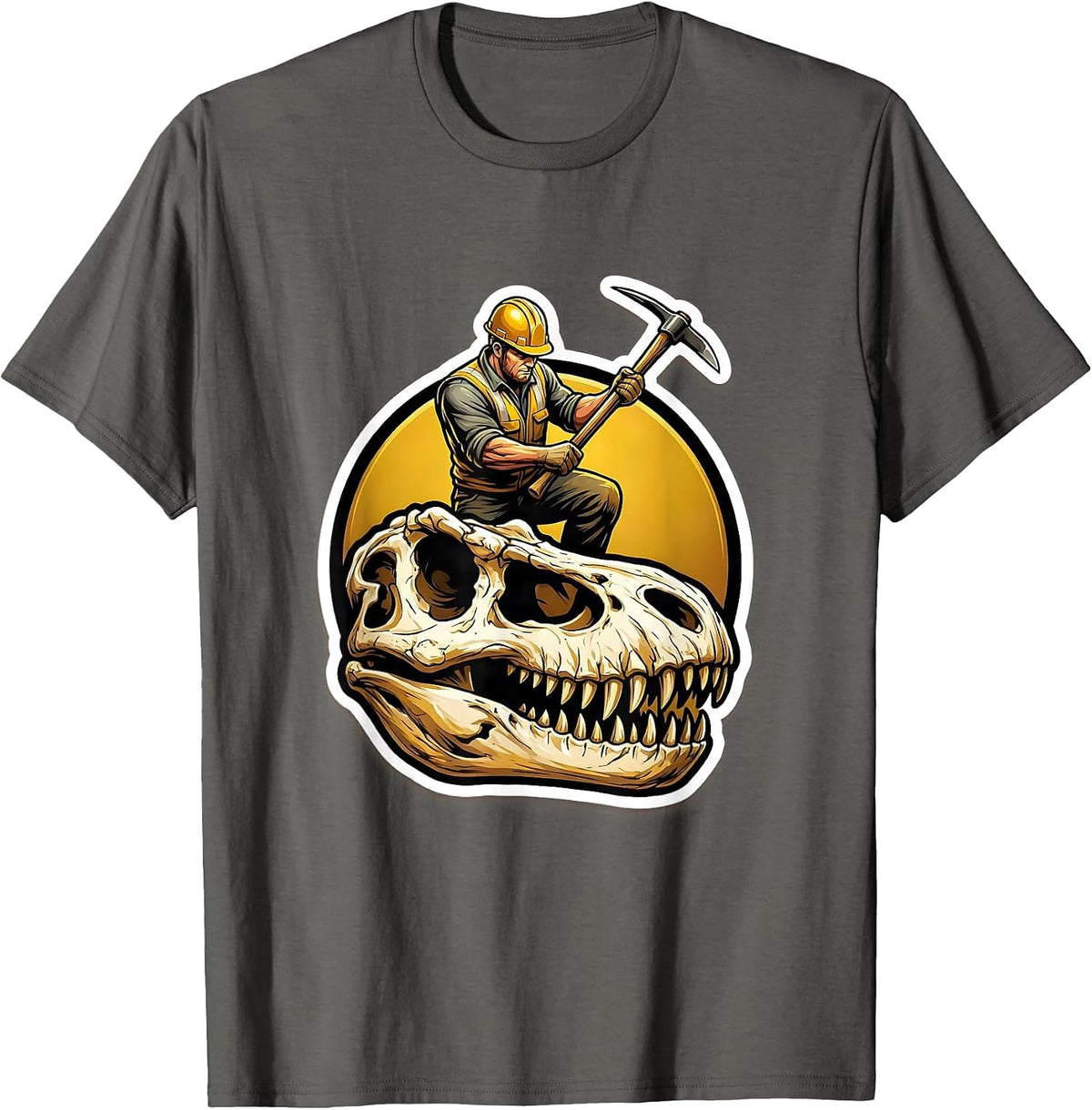Dinosaur Skull Excavation Paleontologist Graphic T-Shirt - Asphalt Grey