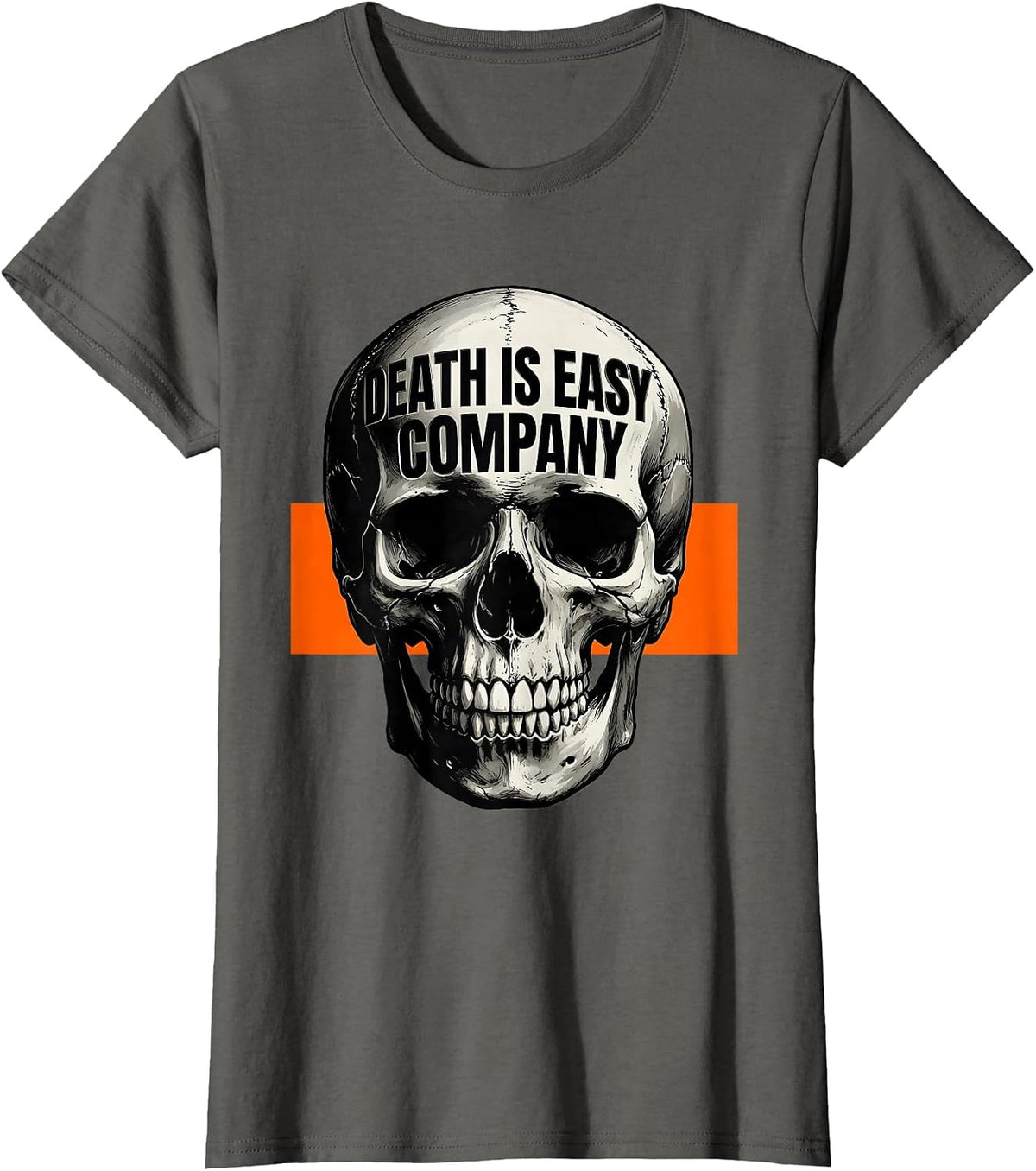 Women's Death Is Easy Company Brutalist Skull Graphic Punk Art T-Shirt - Asphalt Grey