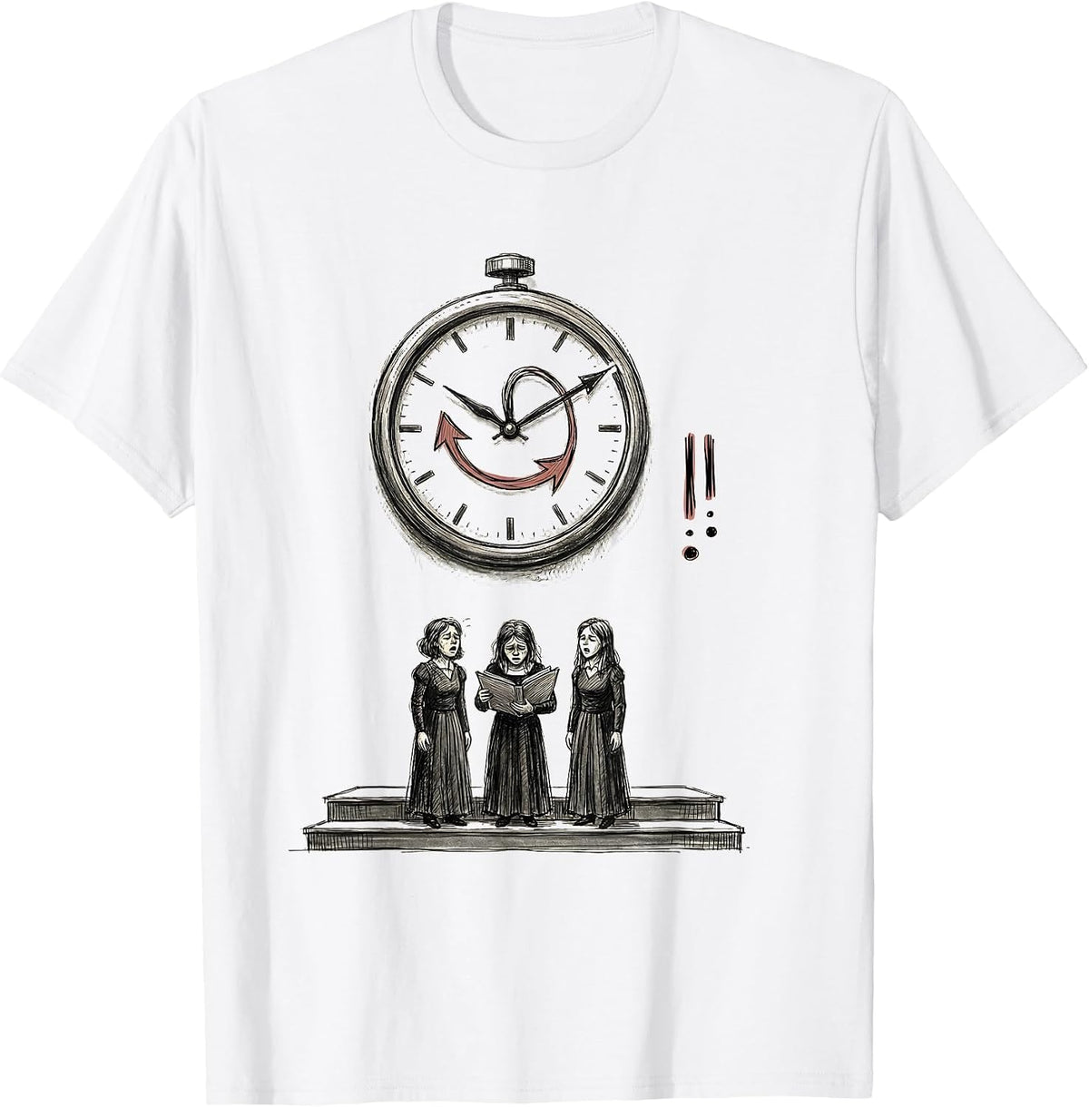 Men's Hand-Sketched Choir Clock Singer Humor Gift T-Shirt - White