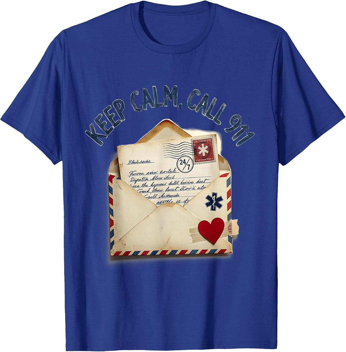 Men's Keep Calm Call 911 EMT First Responder Design T-Shirt - Royal Blue