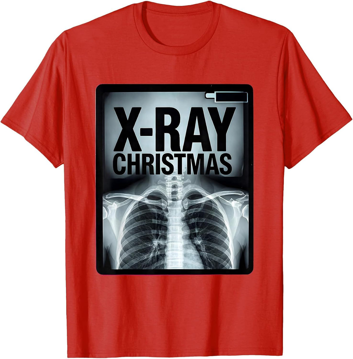 Men's X-Ray Christmas Funny Radiology Tech Skeleton Humor T-Shirt - Red