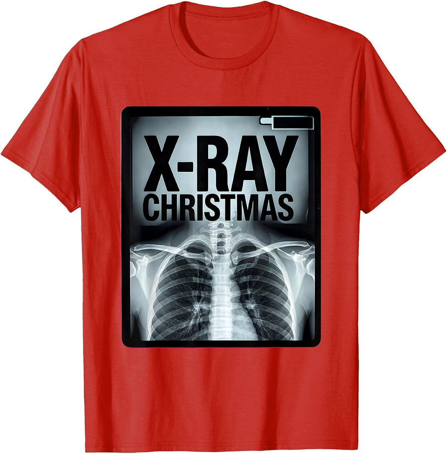 Men's X-Ray Christmas Funny Radiology Tech Skeleton Humor T-Shirt - Red