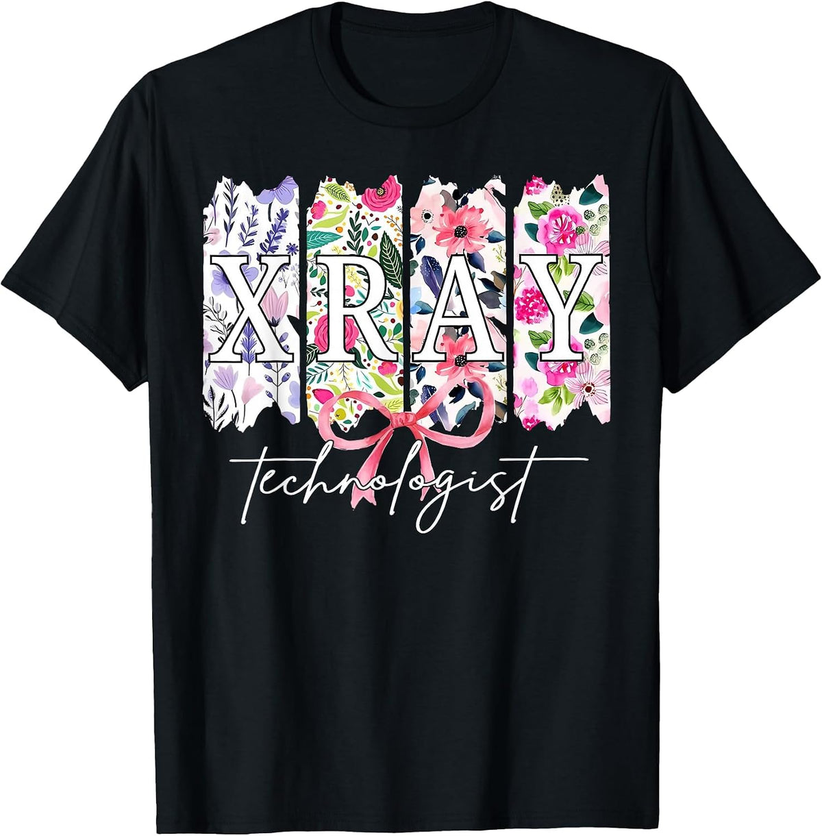 Retro X-Ray Technologist Flower Coquette Bow Radiology T-Shirt - Black
