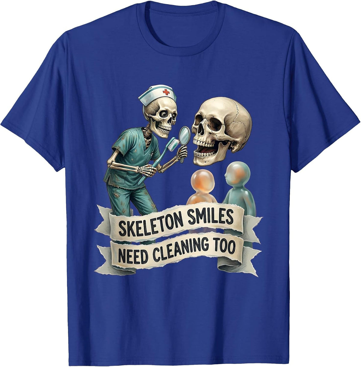 Skeleton Smiles Need Cleaning Too Halloween Nurse T-Shirt - Royal Blue