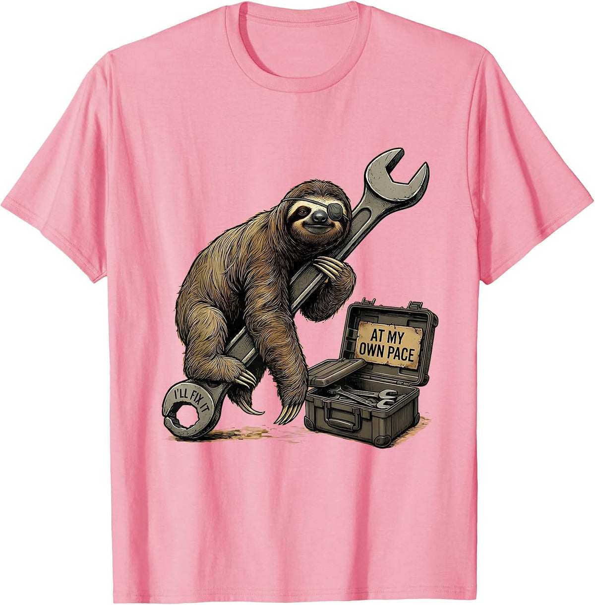 Men's I'll Fix It At My Own Pace Funny Sloth Lover Animal Humor T-Shirt - Pink
