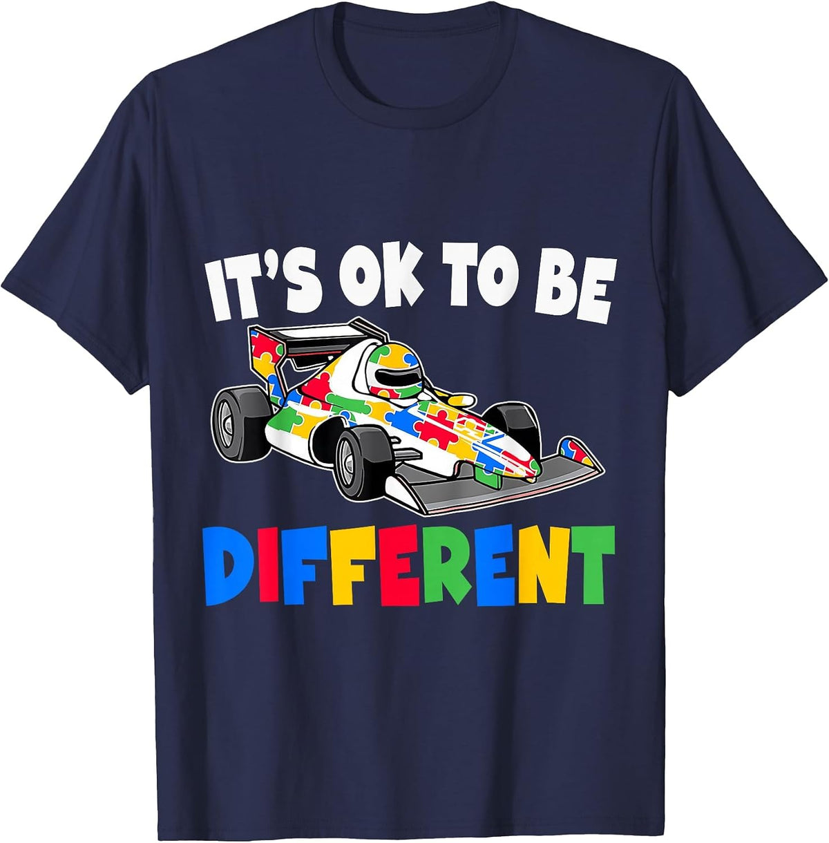 Racing Autism It's Ok to Be Different Autism Race Car T-Shirt - Navy Blue