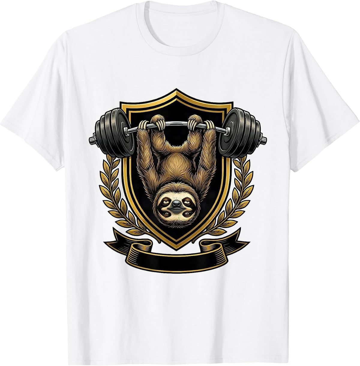 Men's Lazy Sloth Gym Weightlifting Funny Workout T-Shirt - White