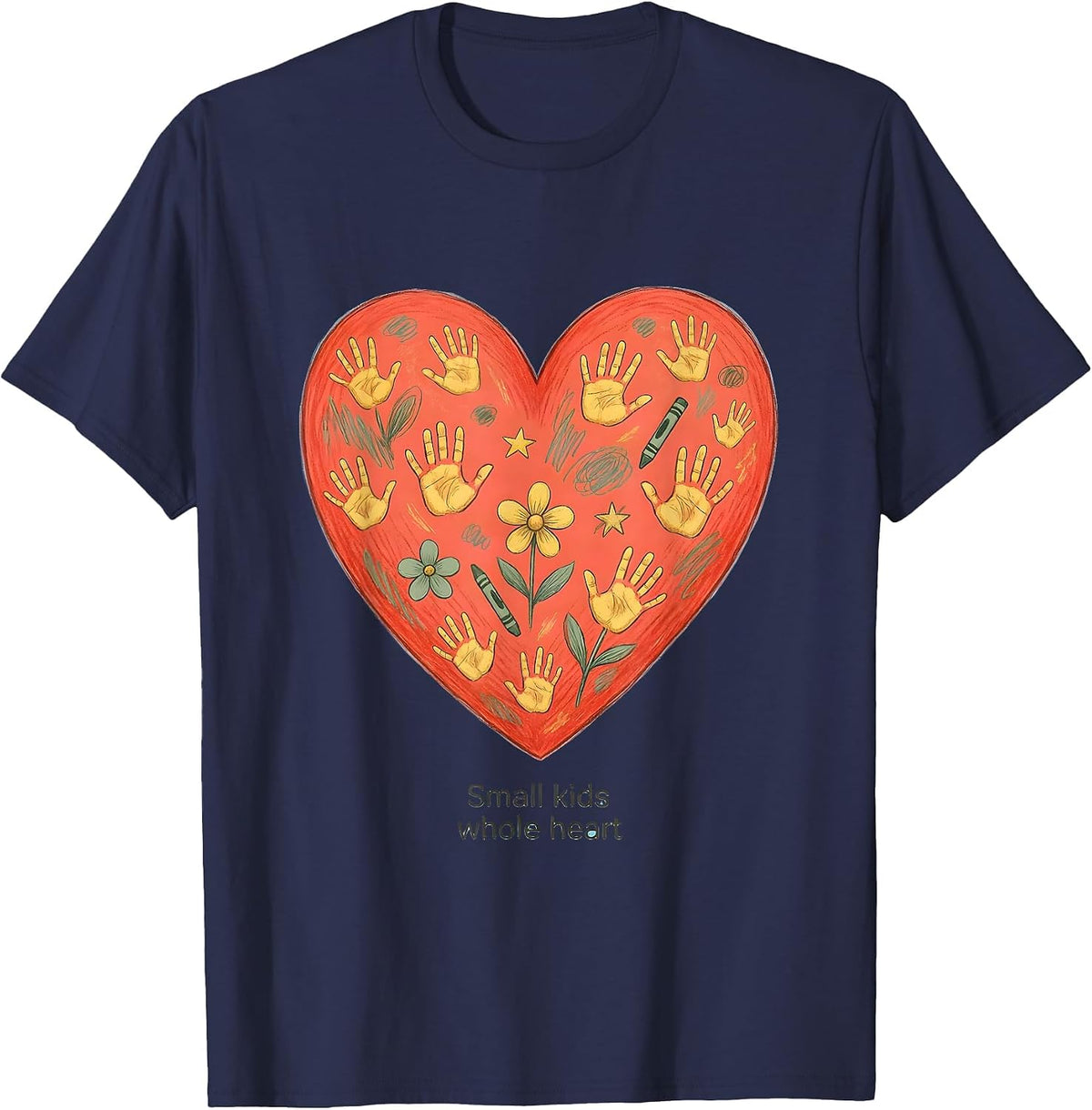Men's Small Kids Whole Heart Preschool Teacher Design T-Shirt - Navy Blue