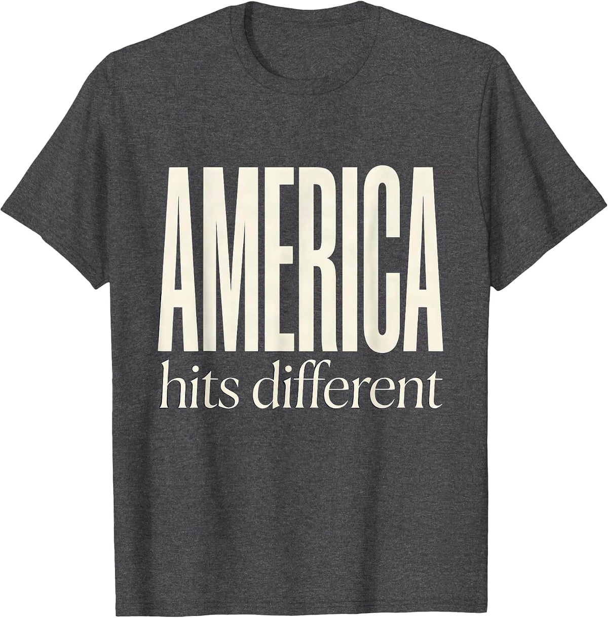 America Hits Different Patriotic Graphic Design T-Shirt - Dark Heather Grey