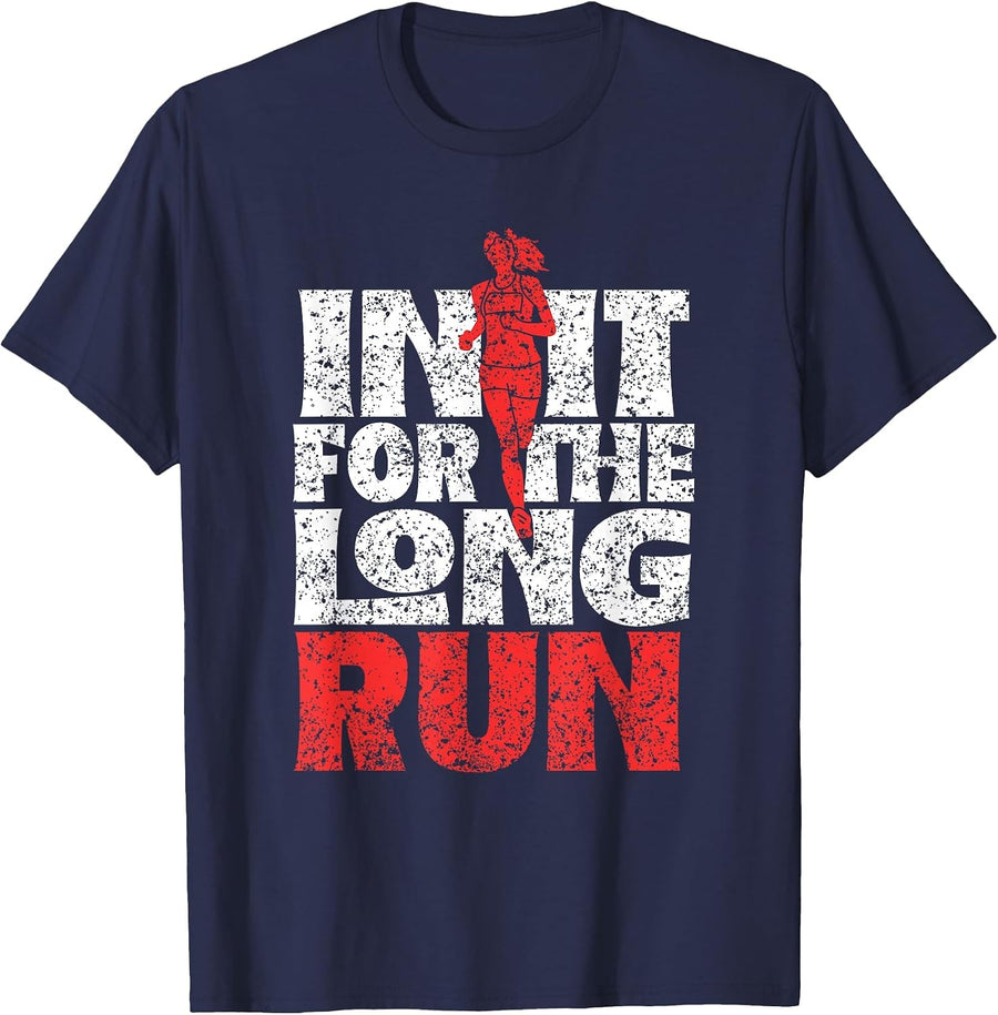 in It for The Long Run Runner Jogger Jogging Running T-Shirt - Navy Blue