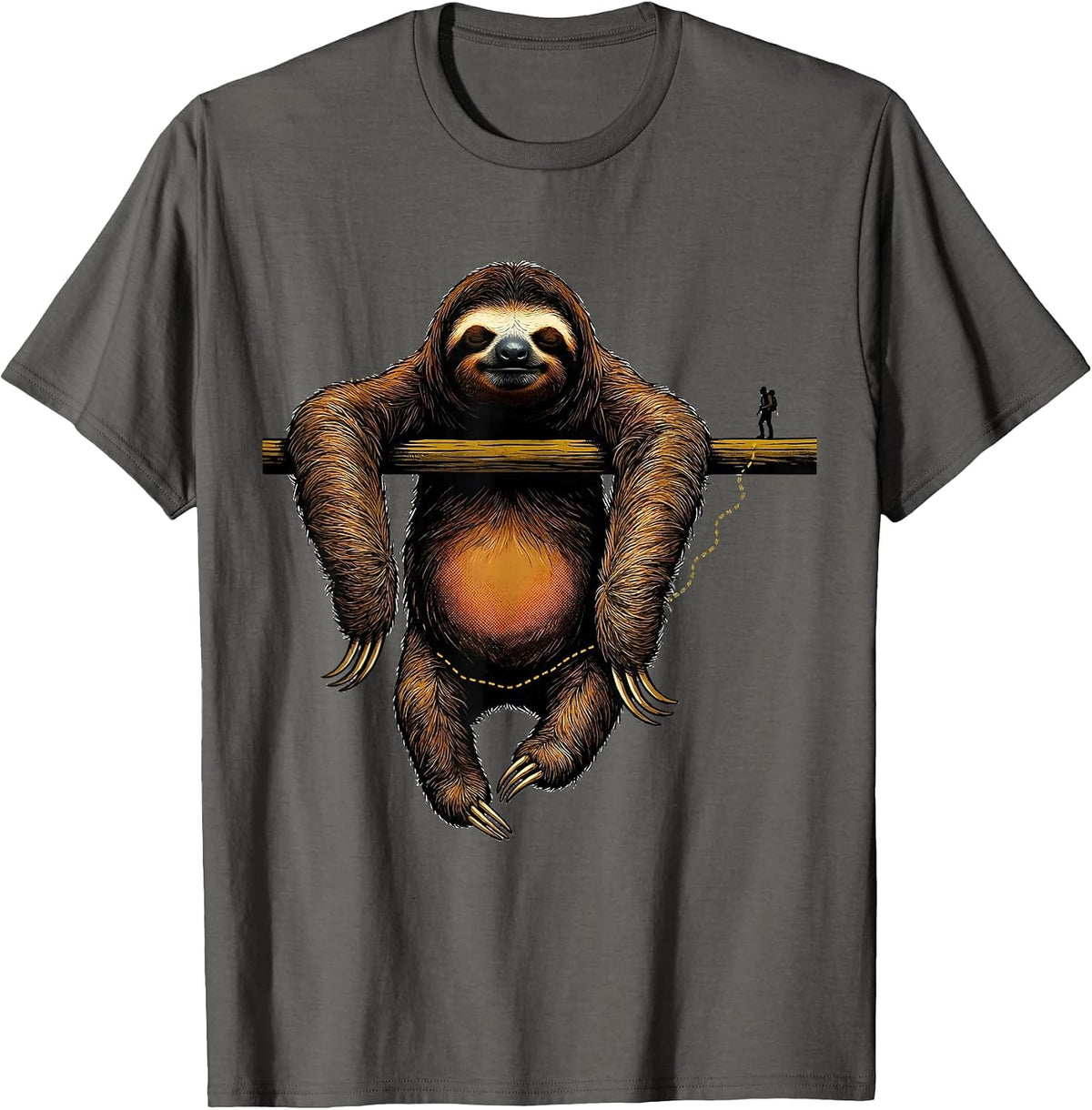 Sloth Lazy Humor Hiking Trail Poster Design T-Shirt - Asphalt Grey