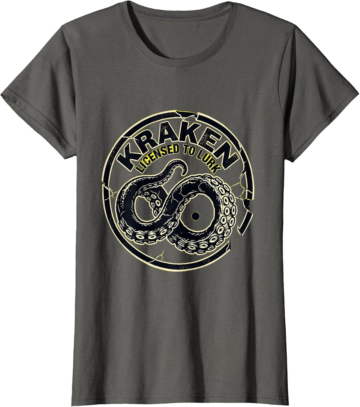 Women's Kraken Licensed To Lurk Stencil Graphic Octopus Lover Gift T-Shirt - Asphalt Grey