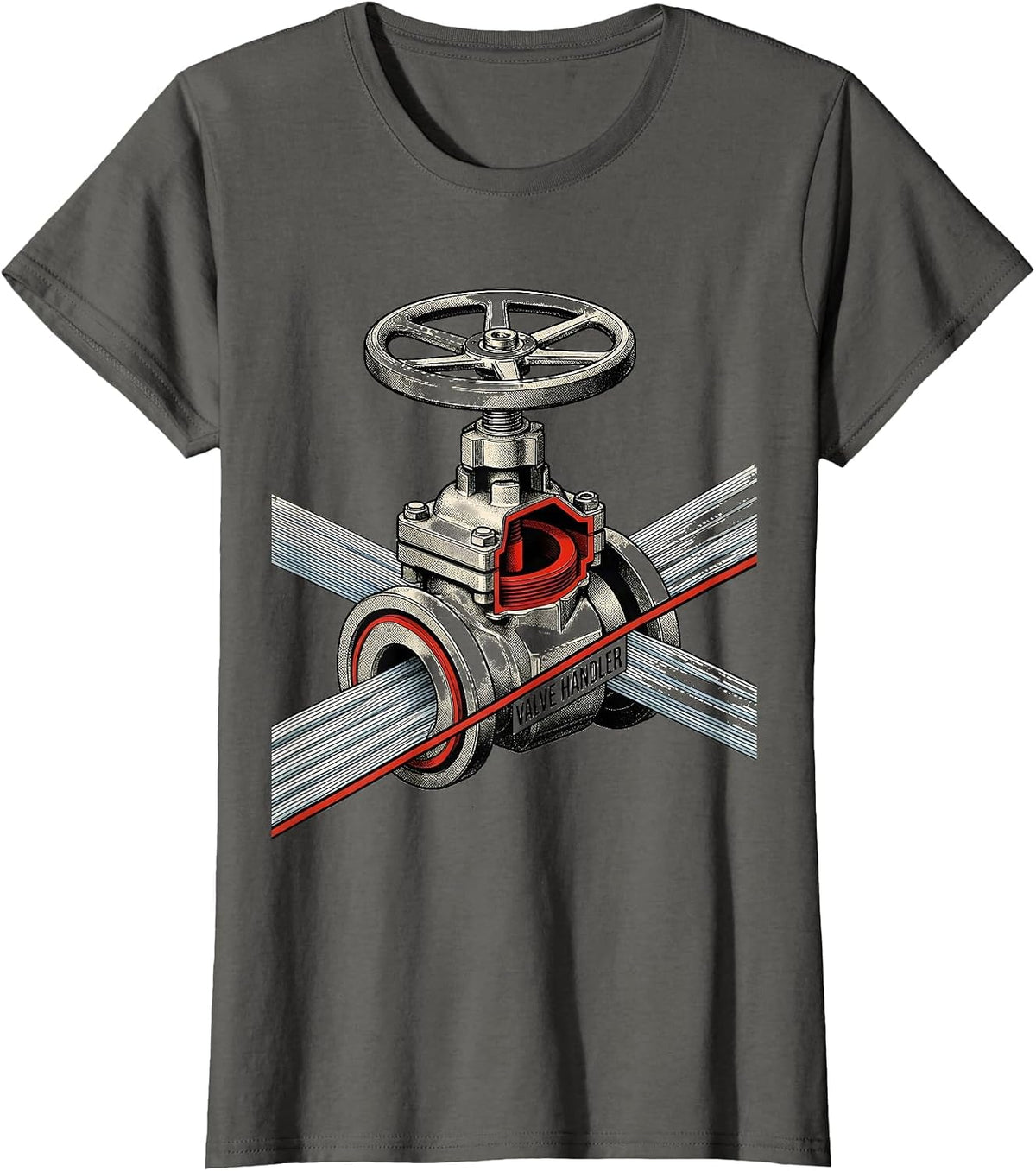 Women's Valve Handler Funny Plumber Pipefitter Occupational Humor T-Shirt - Asphalt Grey