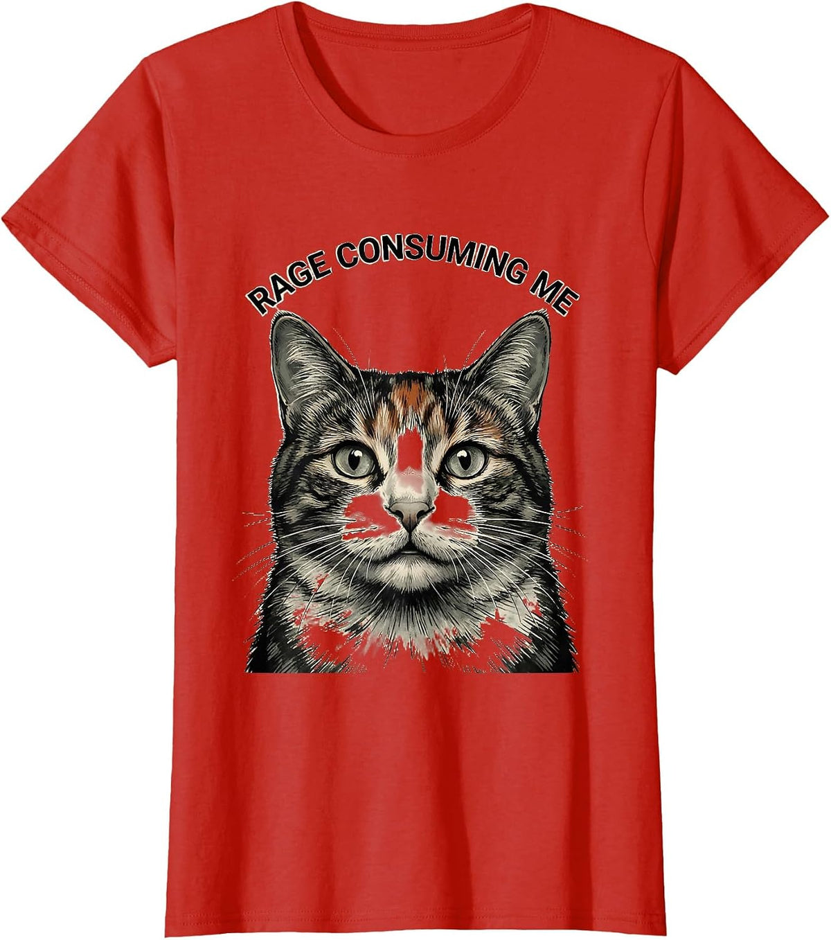 Rage Consuming Me Funny Cat Meme Silly Staring Cat Lover T-Shirt - Red