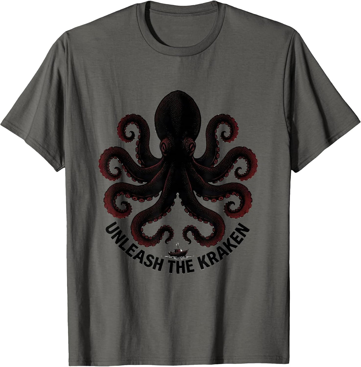 Unleash The Kraken Blackwork Dotwork Octopus Lover Vintage T-Shirt - Asphalt Grey