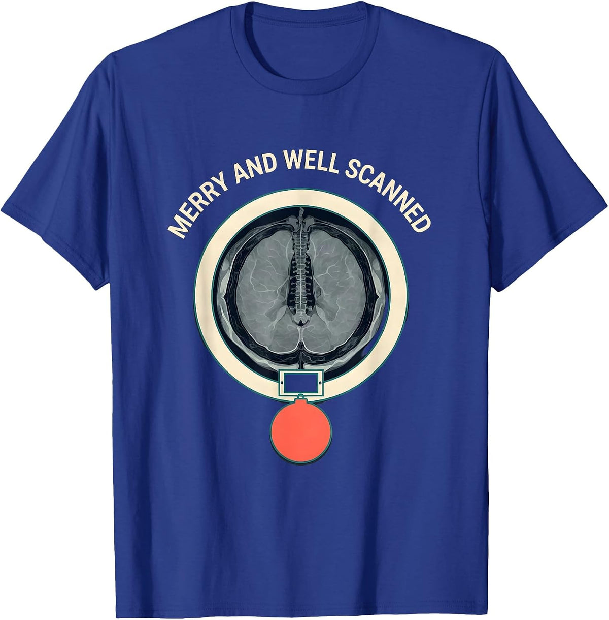 Merry And Well Scanned Radiology Tech Christmas Skeleton Pun T-Shirt - Royal Blue