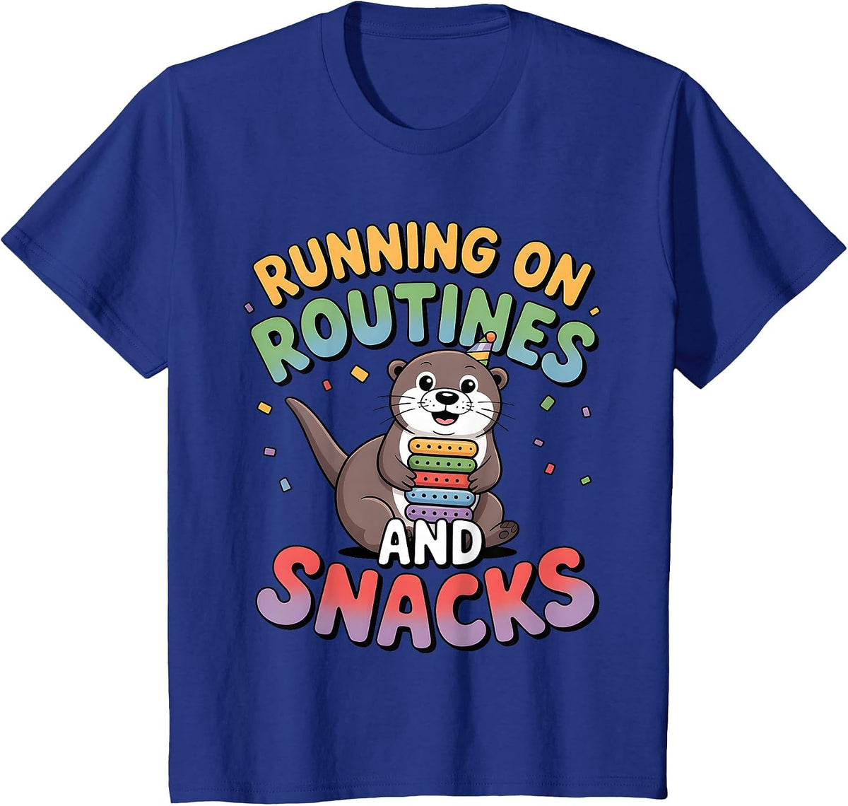 Running On Autism Routines and Snacks Otter Funny Autistic T-Shirt - Royal Blue