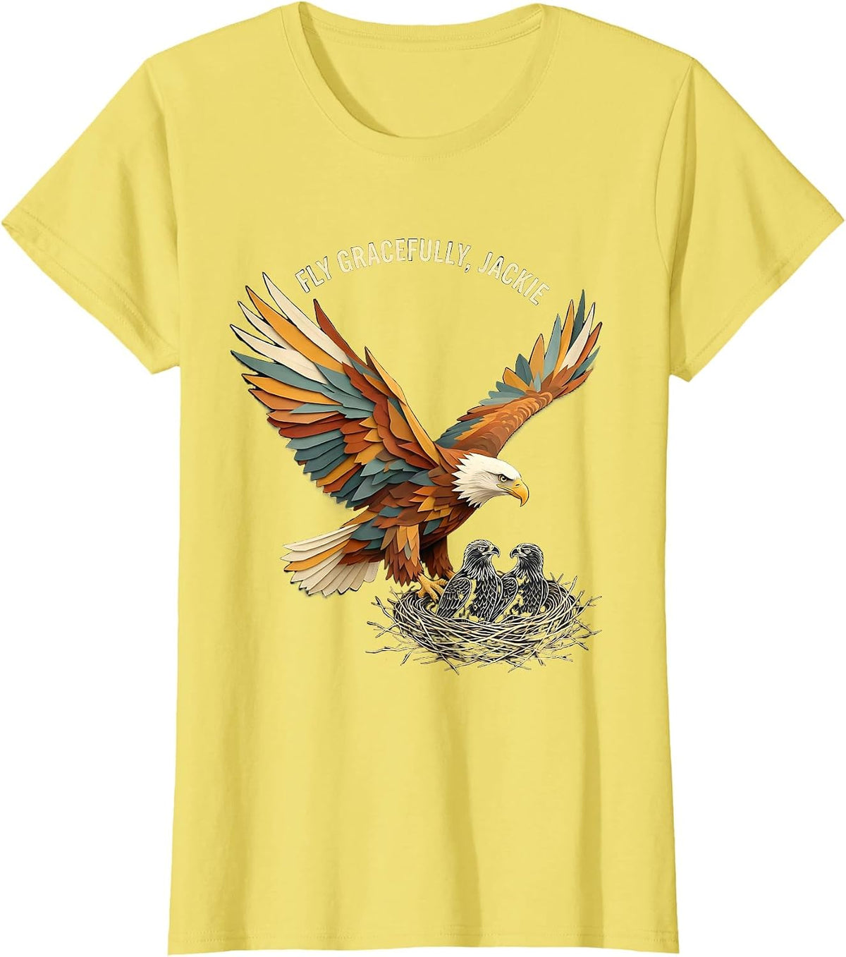 Fly Gracefully, Jackie Memorial Bald Eagle Tribute Wildlife T-Shirt - Lemon Yellow
