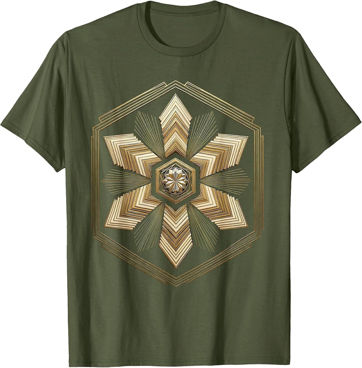 Men's Six Arrows Radiating From Center Graphic Design T-Shirt - Olive Green