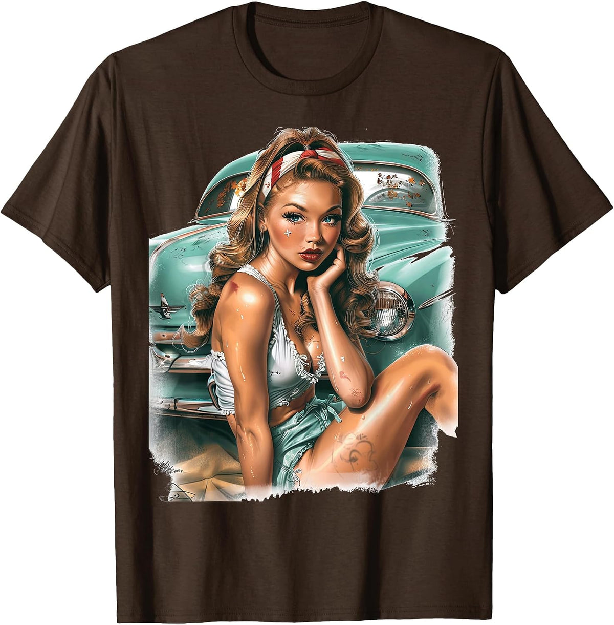 Pinup Girl Pin Up Vintage Retro Girls T-Shirt - Brown