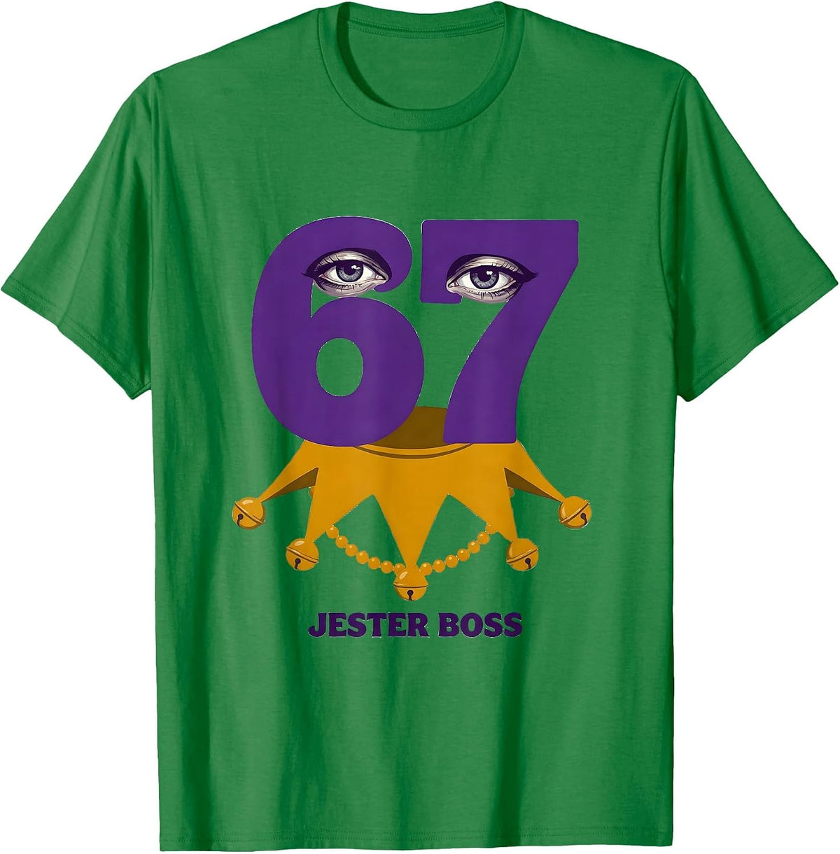 Men's Jester Boss 67 Funny Mardi Gras Six Seven Meme Kids Humor T-Shirt - Kelly Green