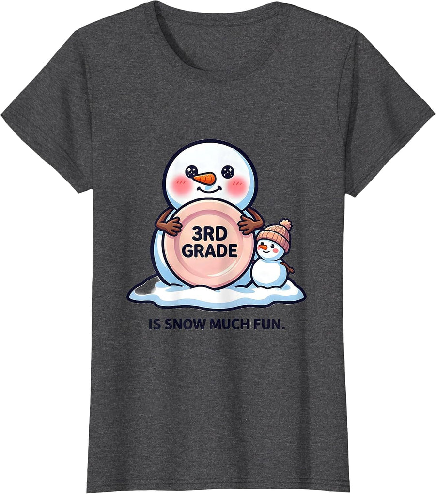 Women's 3rd Grade Is Snow Much Fun Cute Kawaii Teacher Christmas T-Shirt - Dark Heather Grey