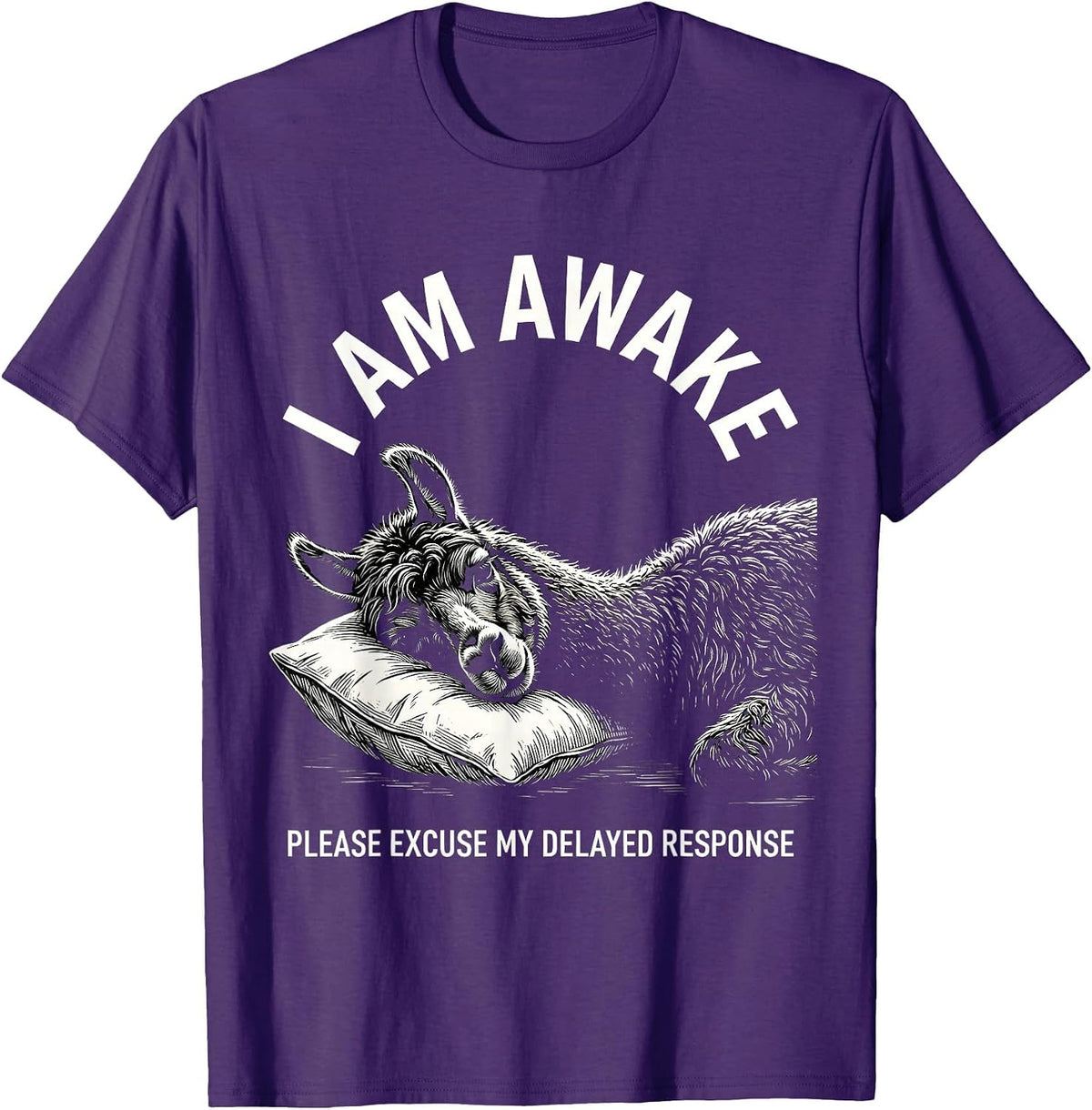 Men's I Am Awake Please Excuse My Delayed Response Funny T-Shirt - Purple
