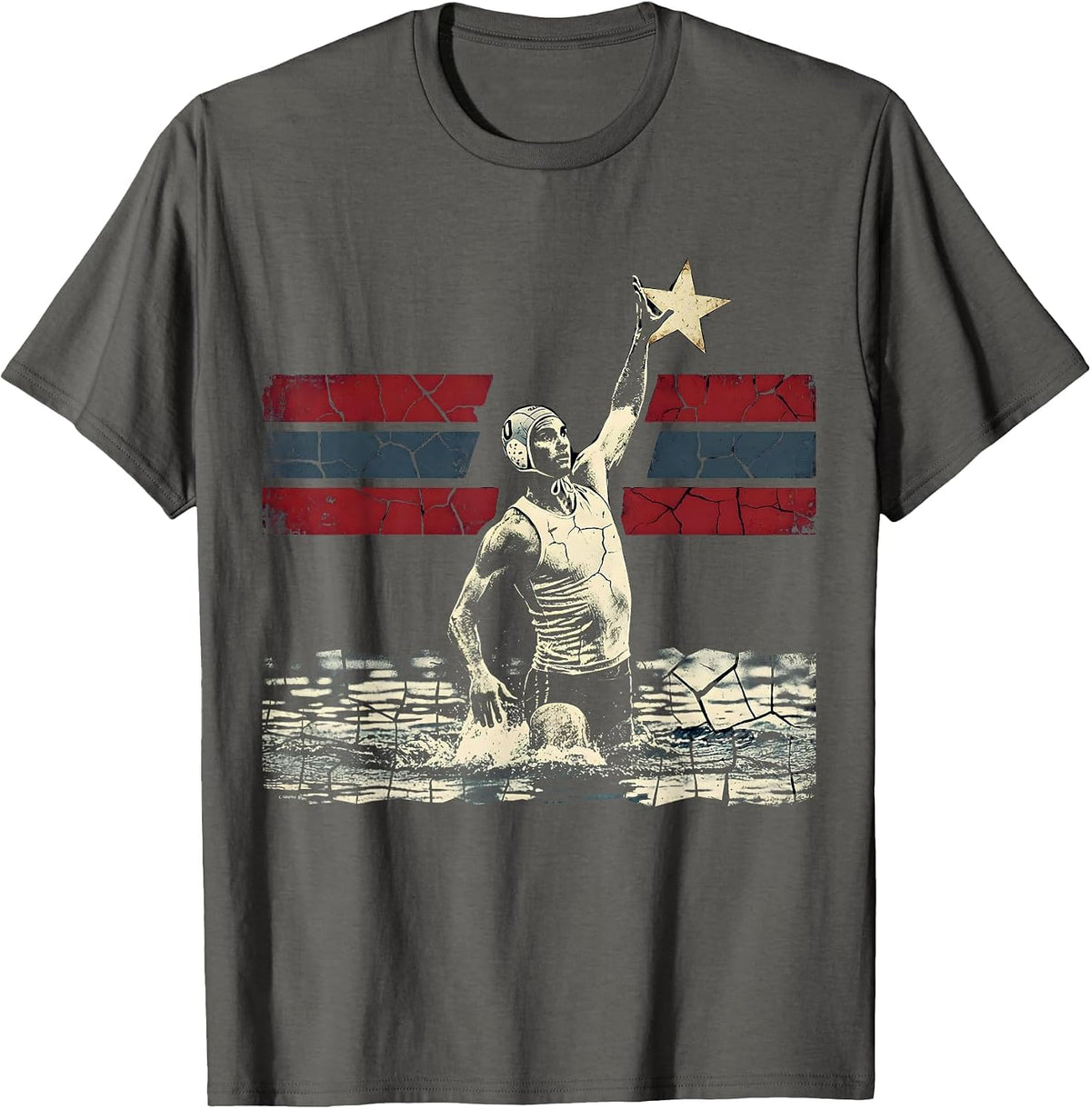 Water Polo Player Lunging for Goal Graphic T-Shirt - Asphalt Grey