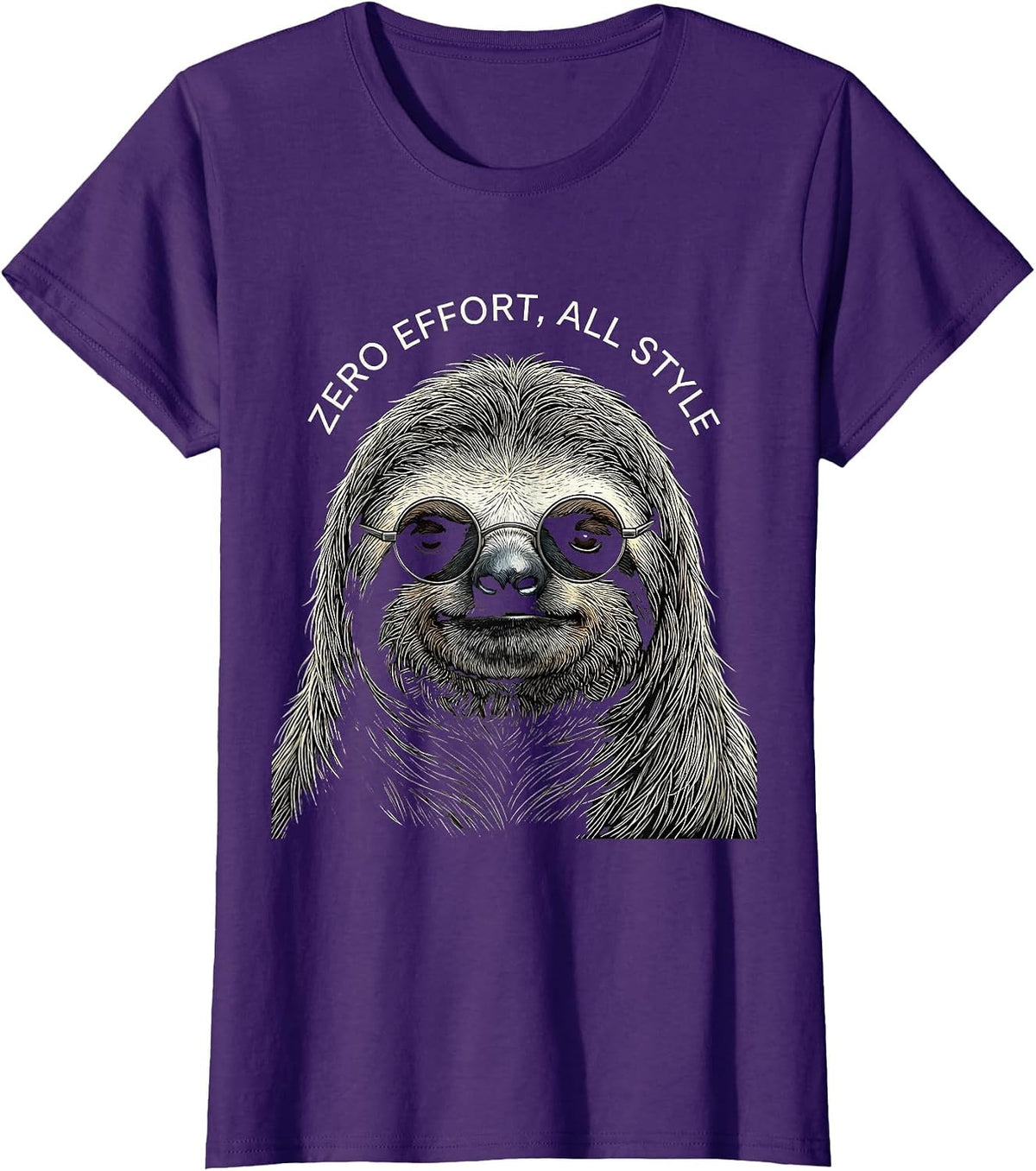 Women's Zero Effort, All Style Line Art Sloth Sunglasses Novelty T-Shirt - Purple