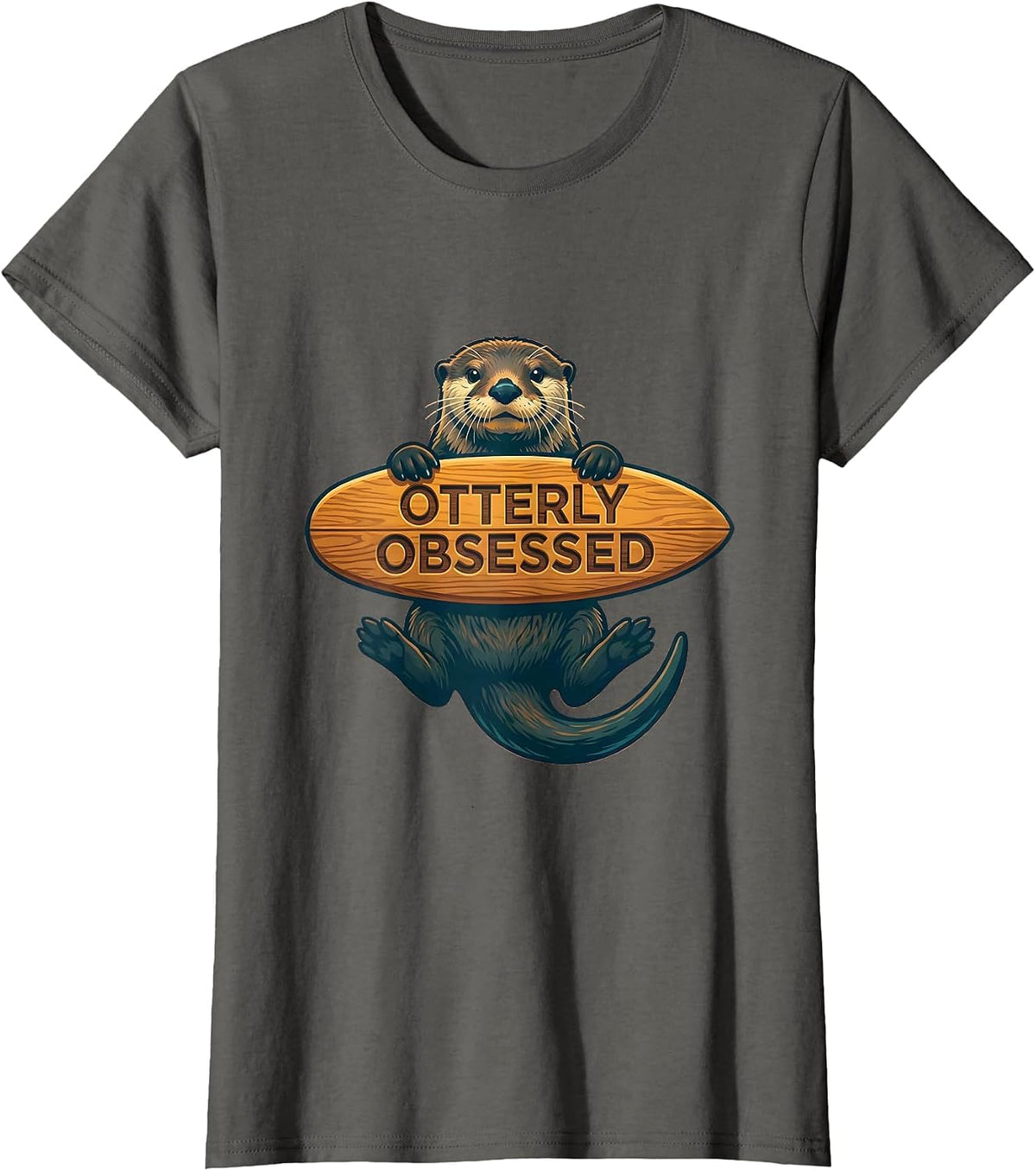 Women's Otterly Obsessed Sea Otter Lover Design T-Shirt - Asphalt Grey